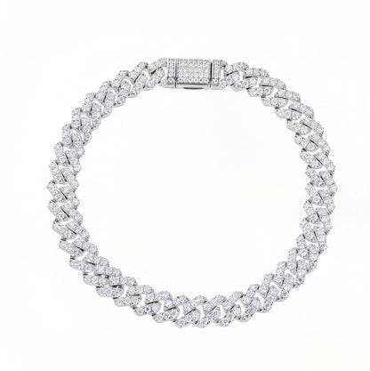 925 Silver Moissanite Iced Out Miami Cuban Link Bracelet for Men TQB0094