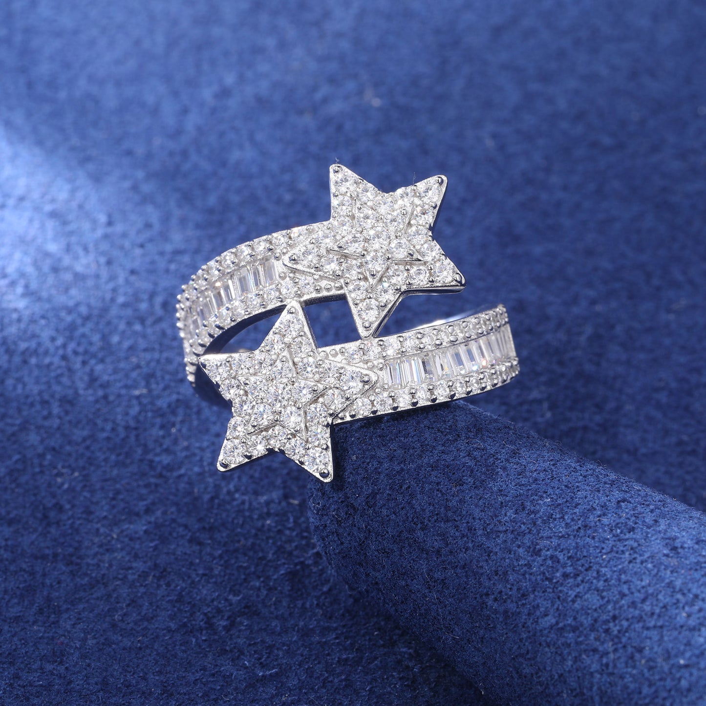 925 Silver Moissanite Double Star Open Ring TQR0297