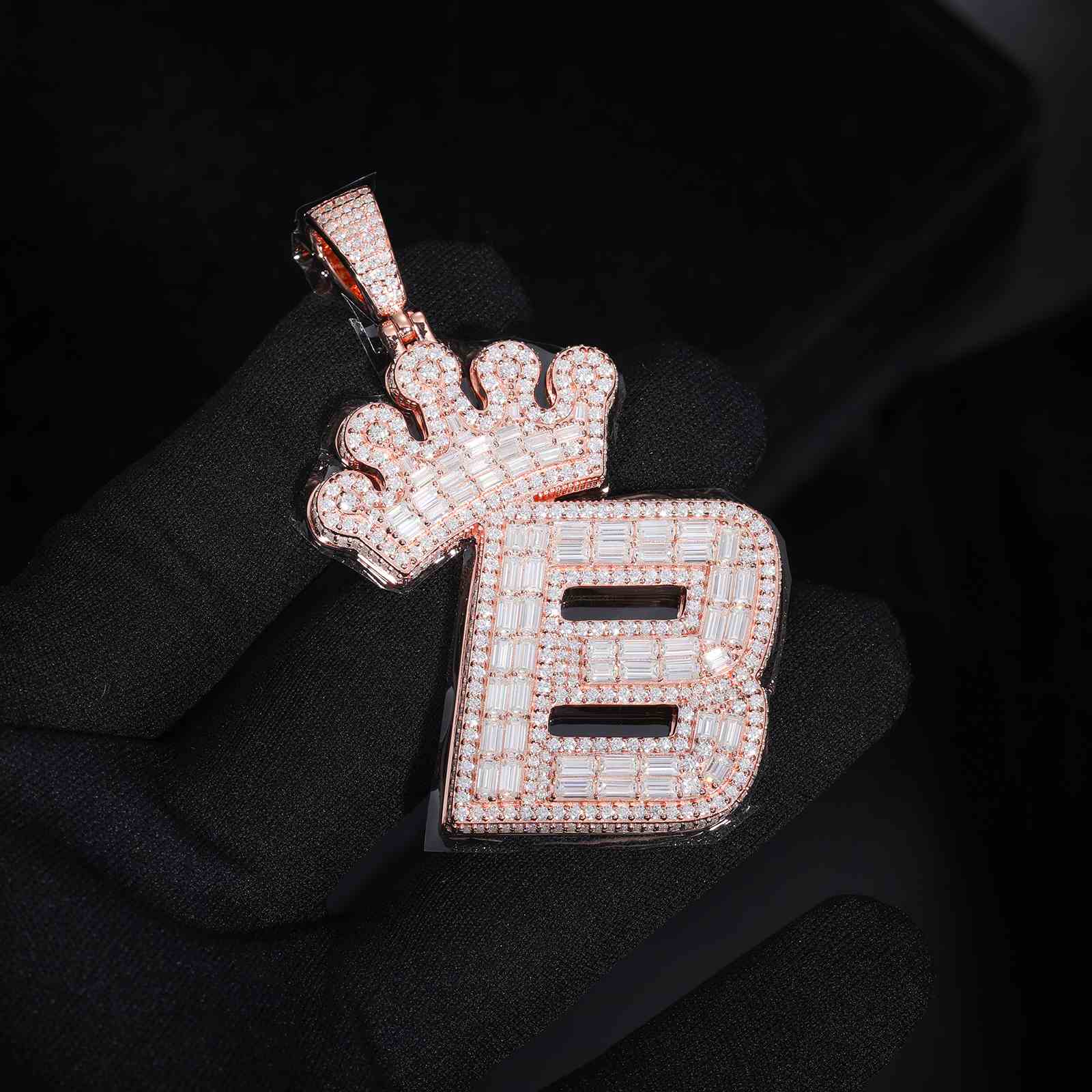 Baguette Letter B Crown Pendant