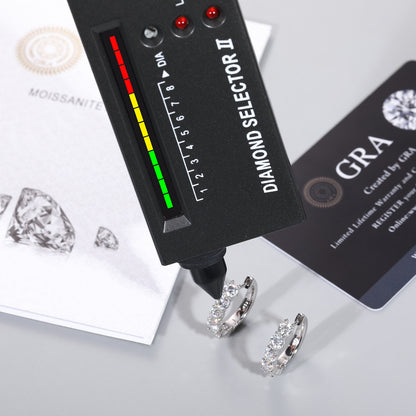 925 Silver Moissanite Graduated Round Huggie Hoop Earrings TQE0099