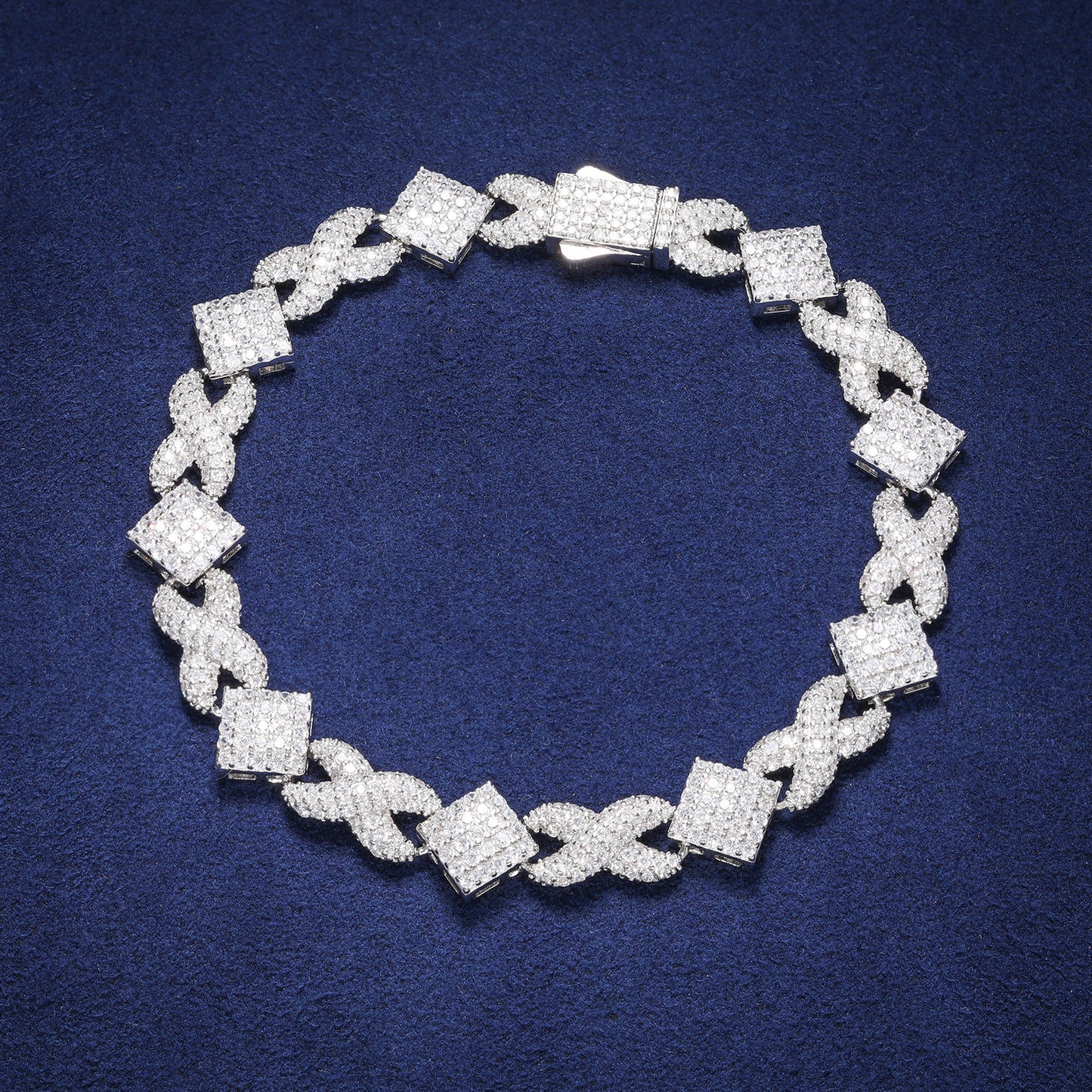 925 Silver Moissanite Iced Out Knot Link Bracelet for Men TQB0189