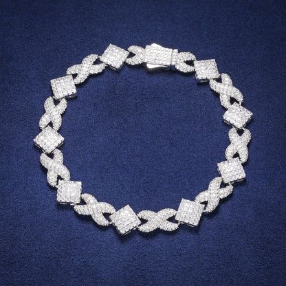 925 Silver Moissanite Iced Out Knot Link Bracelet for Men TQB0189