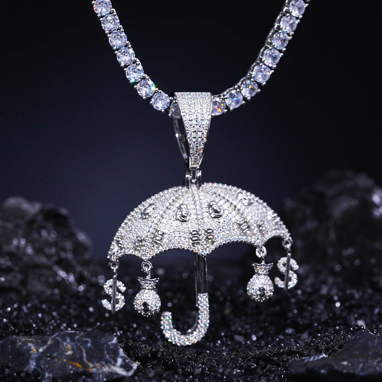 925 Silver Moissanite Umbrella Charm Pendant TQP0261