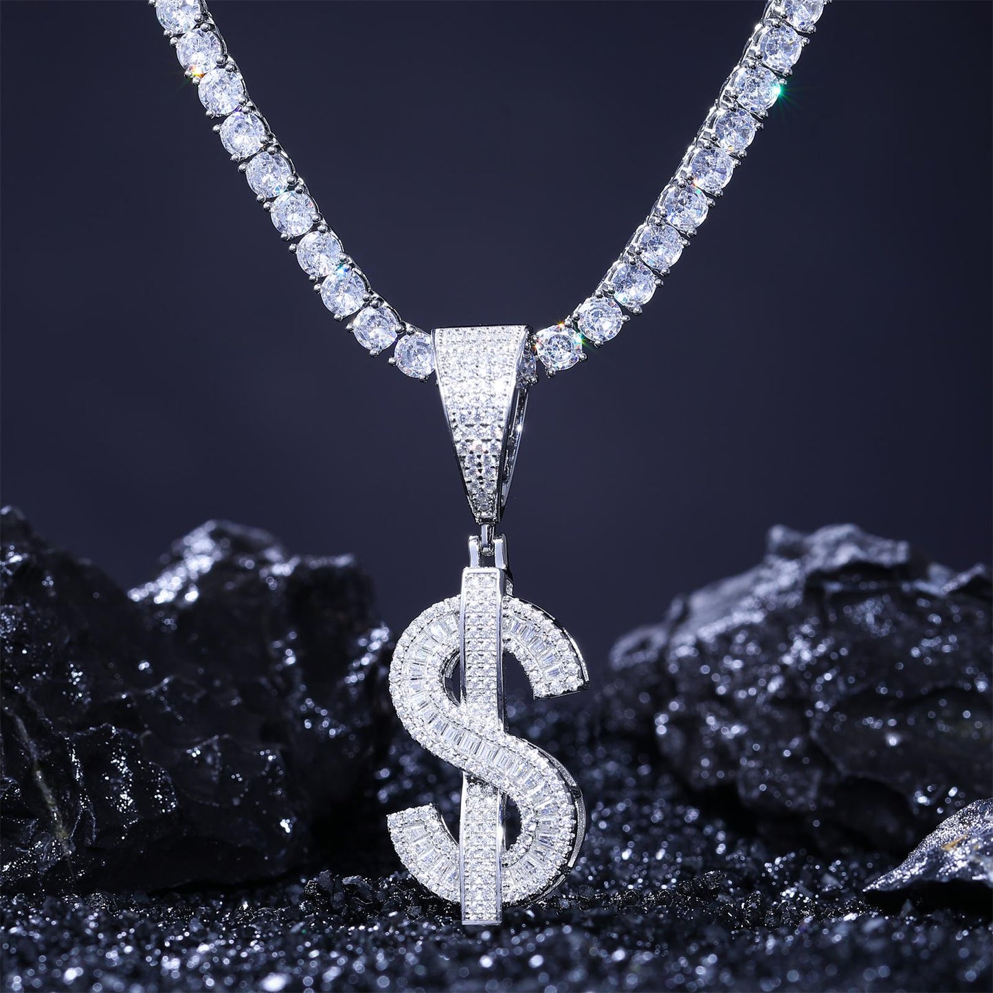 925 Silver Moissanite Dollar Sign Pendant TQP0287