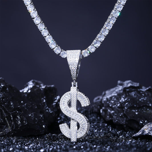 925 Silver Moissanite Dollar Sign Pendant TQP0287