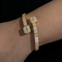 925 Silver Moissanite 5.5mm Baguette Open Bangle Bracelet TQB0039