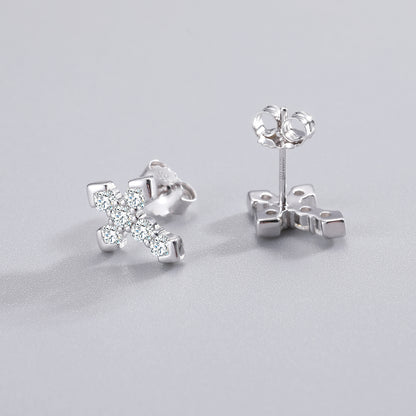 925 Silver Moissanite Five Stone Cross Cluster Stud Earrings TQE0085