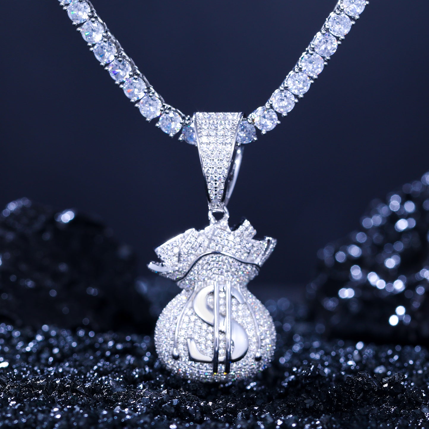 925 Silver Moissanite Money Bag Pendant TQP0274