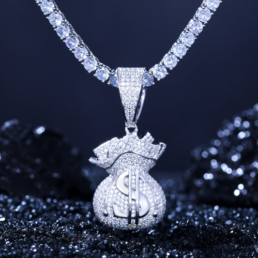 925 Silver Moissanite Money Bag Pendant TQP0274