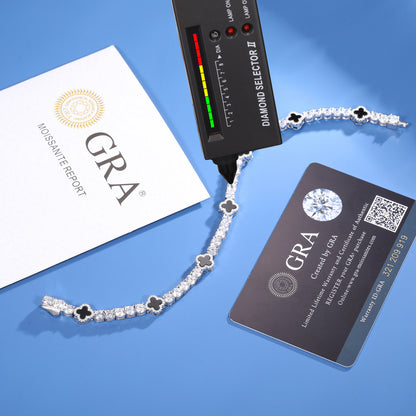 925 Silver Moissanite Black Clover Tennis Bracelet TQB0163