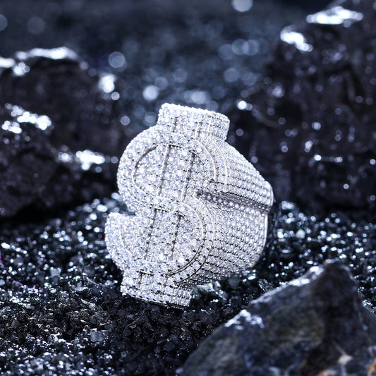 925 Silver Moissanite Dollar Sign Statement Ring for Men TQR0066