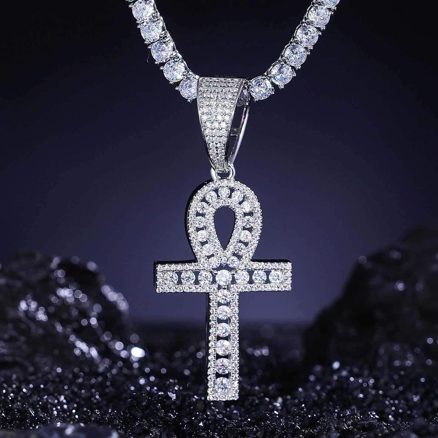 925 Silver Moissanite Egyptian Ankh Pendant TQP0269