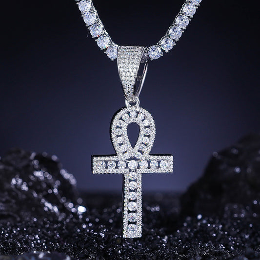 925 Silver Moissanite Egyptian Ankh Pendant TQP0269