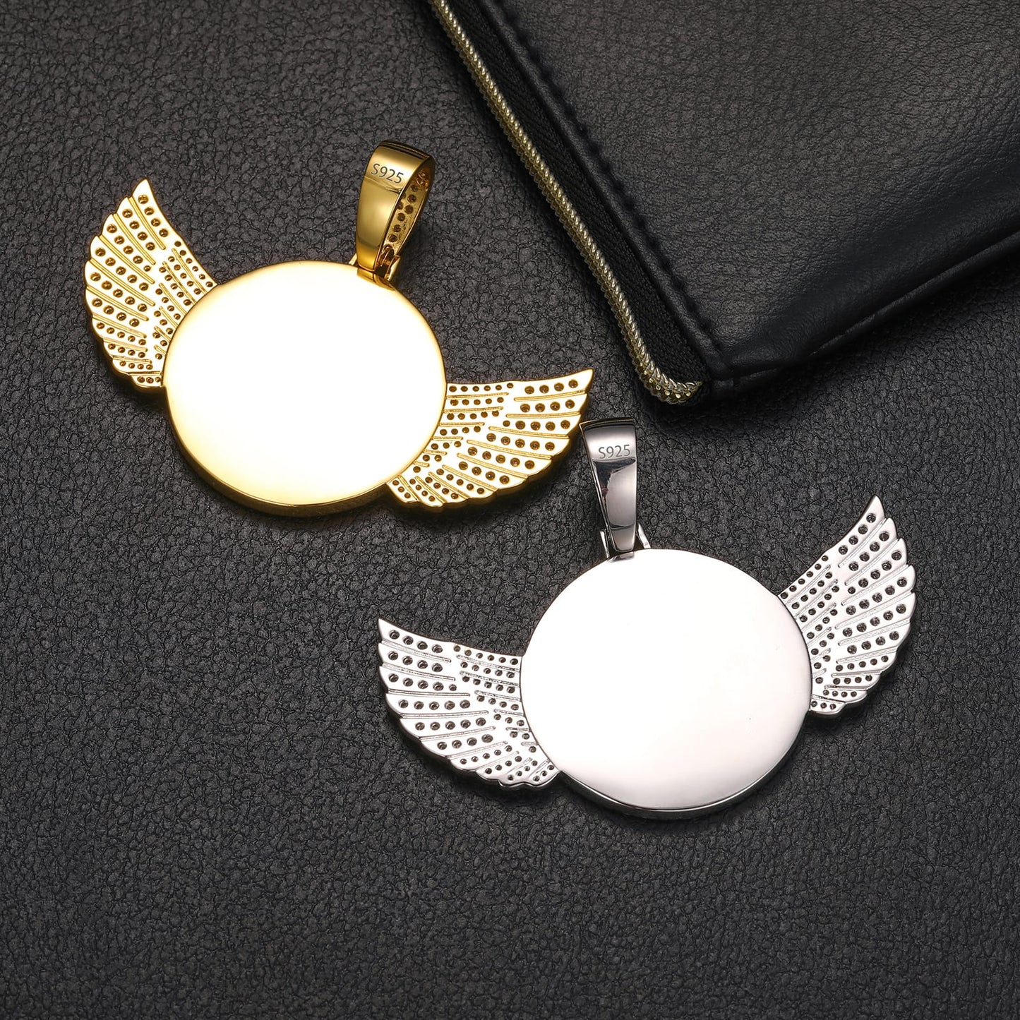 925 Silver Moissanite Angel Wing Custom Photo Pendant TQP0144