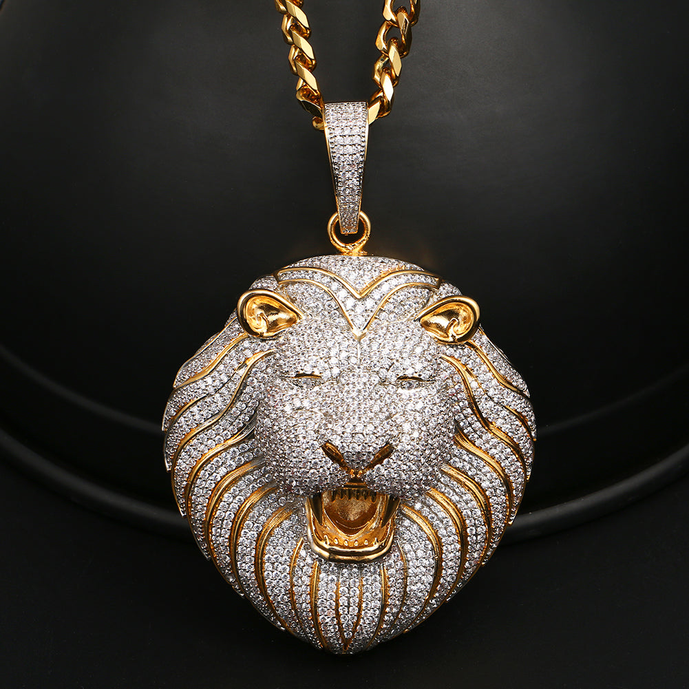 Iced Lion Head Pendant Hip Hop Animal Jewelry CZP0339