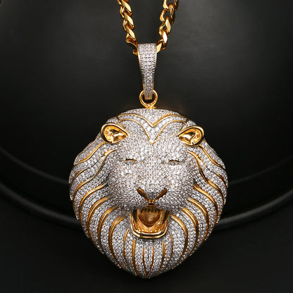 Iced Lion Head Pendant Hip Hop Animal Jewelry CZP0339