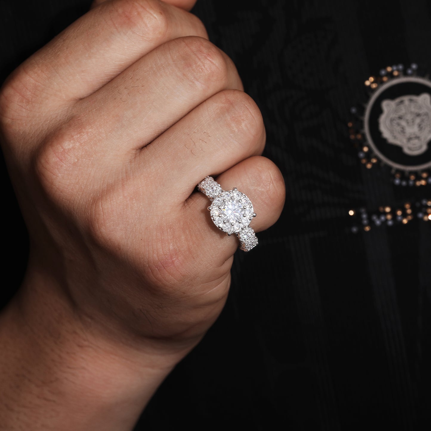 925 Silver Moissanite Round Halo Link Ring TQR0316