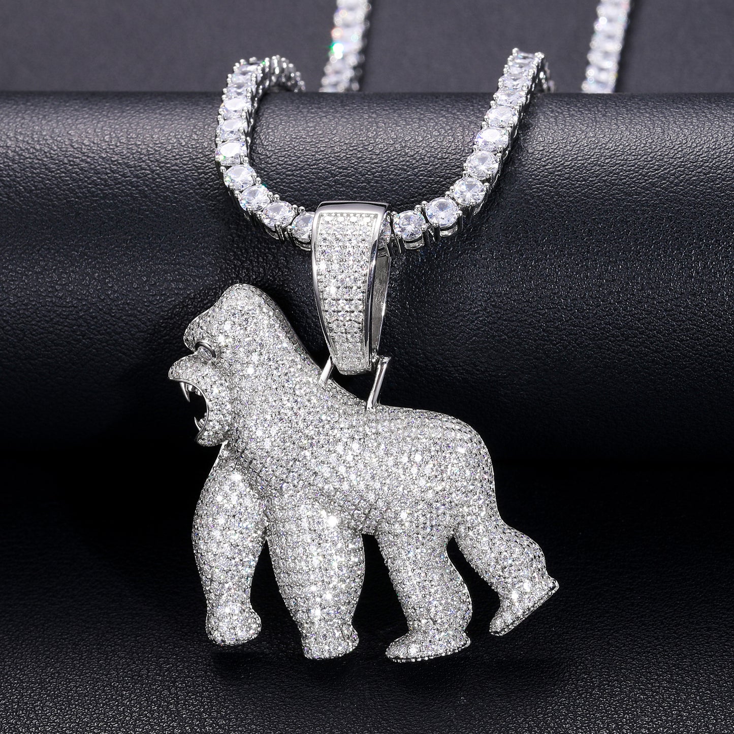 925 Silver Moissanite Iced Out Gorilla Pendant TQP0194