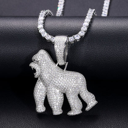 925 Silver Moissanite Iced Out Gorilla Pendant TQP0194