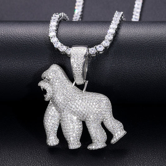 925 Silver Moissanite Iced Out Gorilla Pendant TQP0194