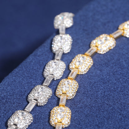 925 Silver Moissanite Gold Finish Cushion Station Bracelet TQB0143