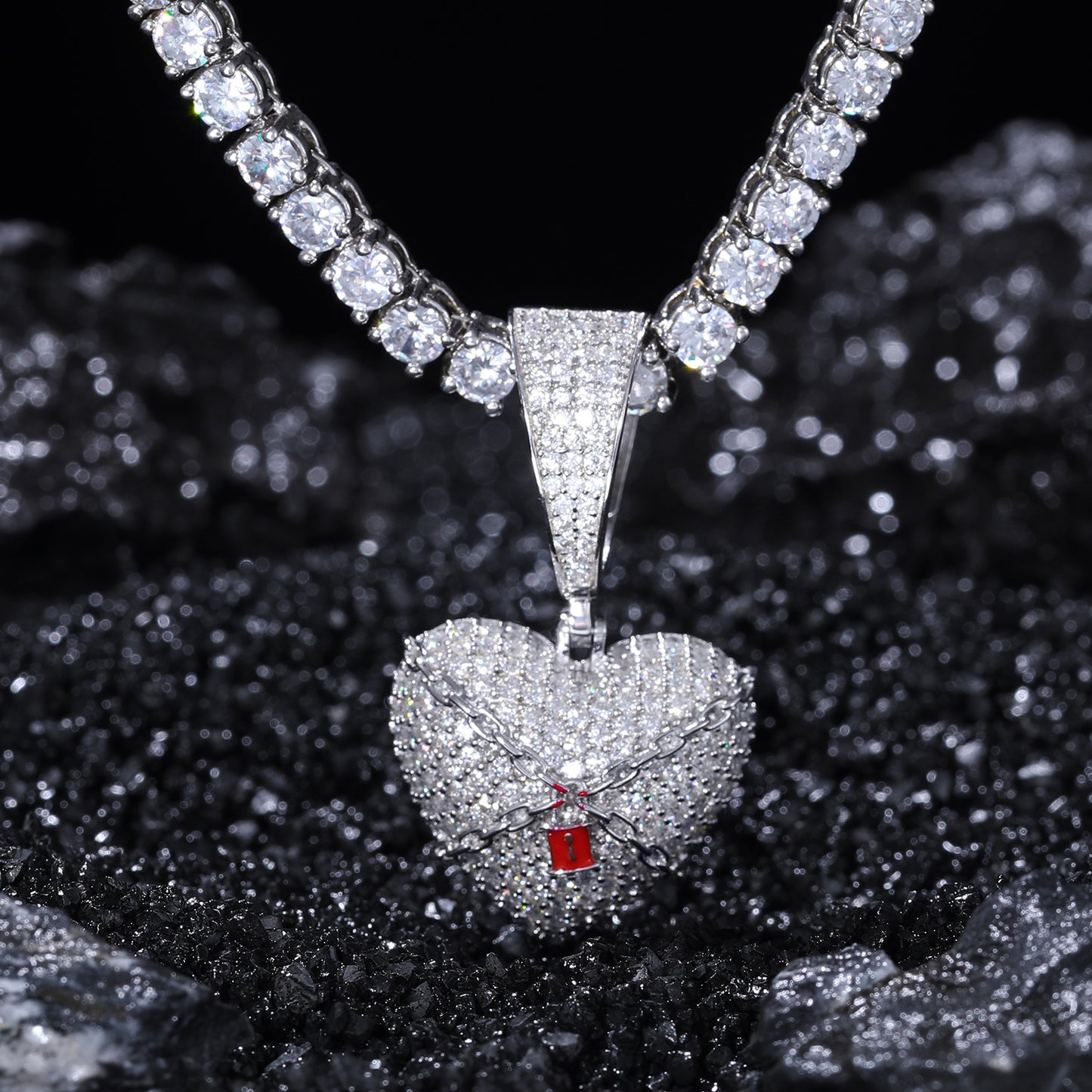 925 Silver Moissanite Iced Out Heart Pendant TQP0248