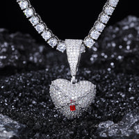 925 Silver Moissanite Iced Out Heart Pendant TQP0248