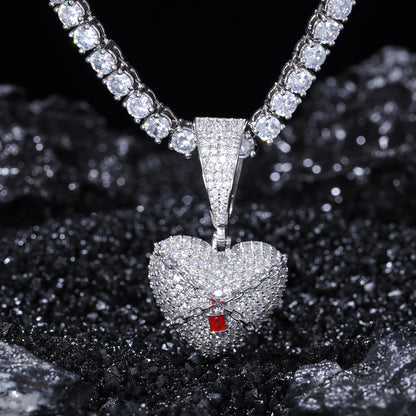 925 Silver Moissanite Iced Out Heart Pendant TQP0248