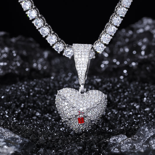 925 Silver Moissanite Iced Out Heart Pendant TQP0248