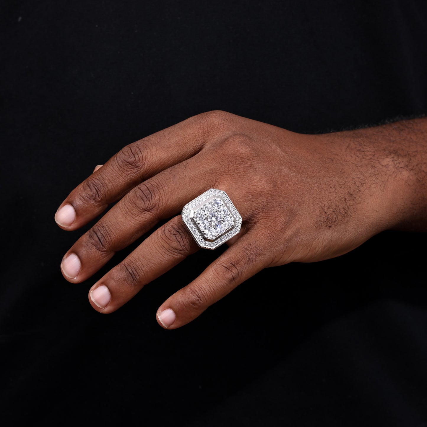 925 Silver Moissanite Square Cluster Signet Ring for Men TQR0357