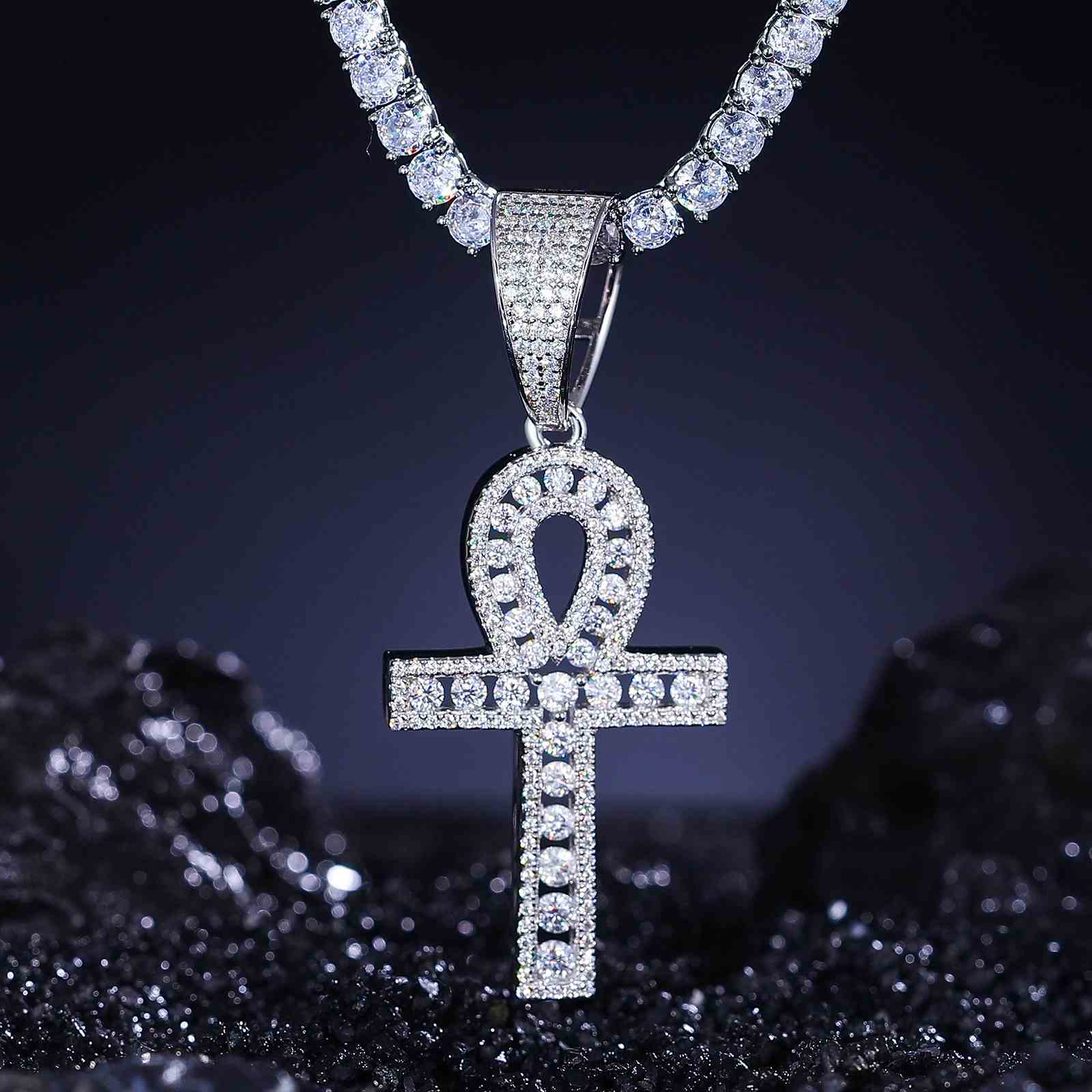 Iced Out Halo Ankh Cross Pendant