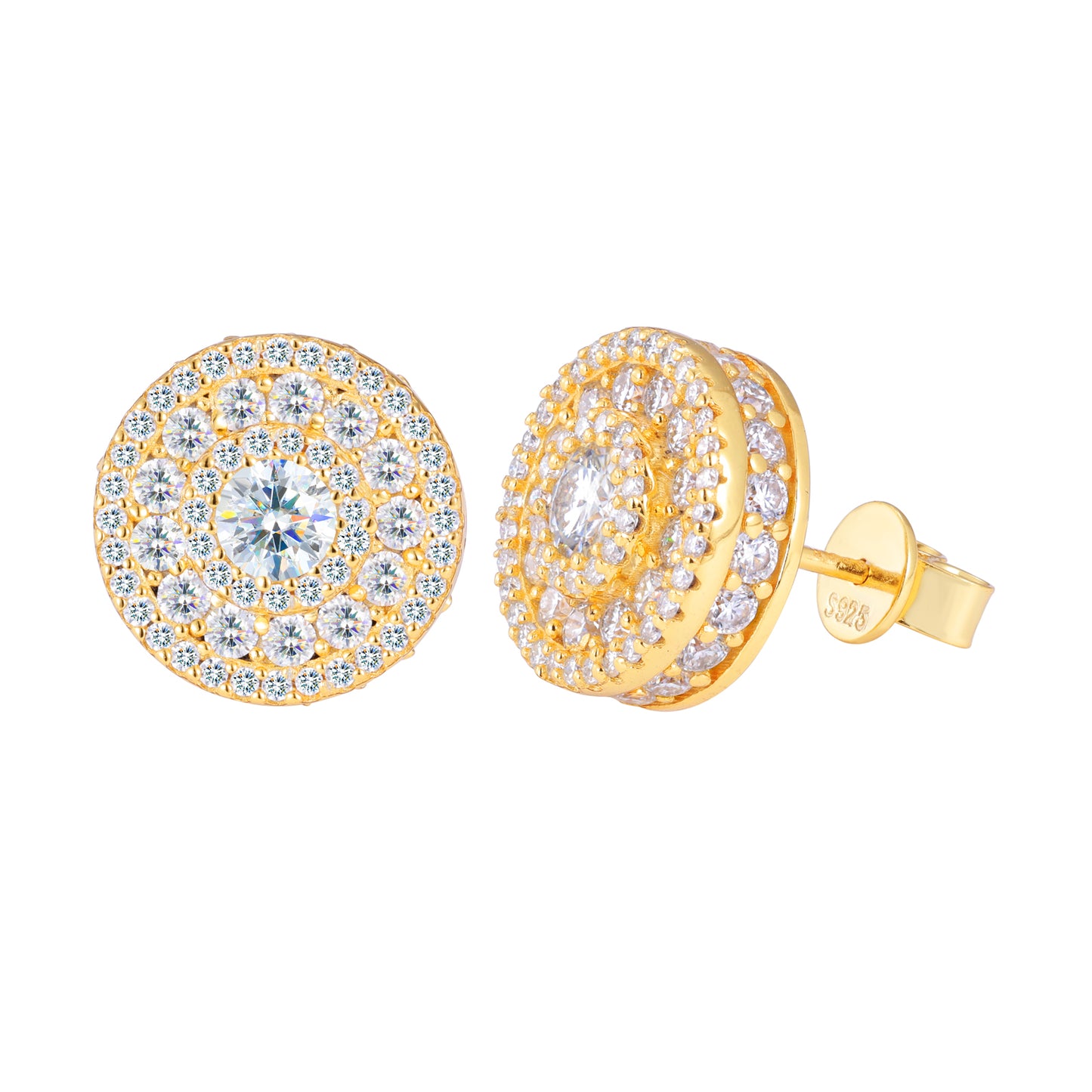 925 Silver Moissanite Concentric Halo Cluster Stud Earrings TQE0570