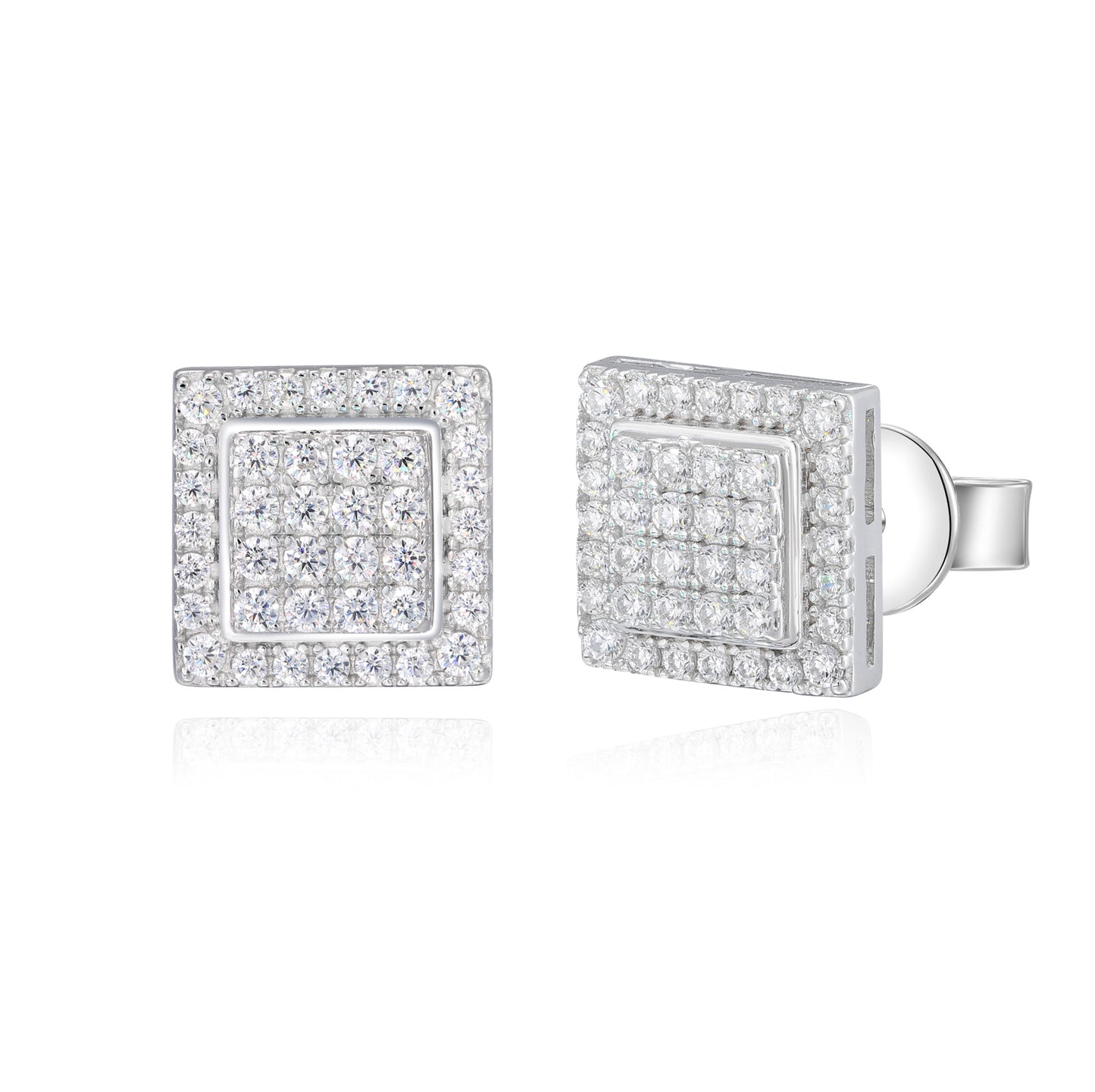 925 Silver Moissanite Square Cluster Stud Earrings TQE0641