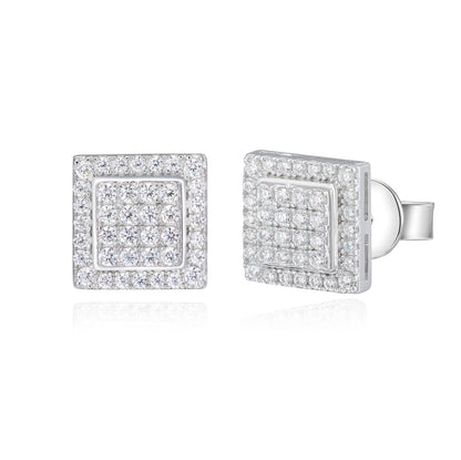 925 Silver Moissanite Square Cluster Stud Earrings TQE0641