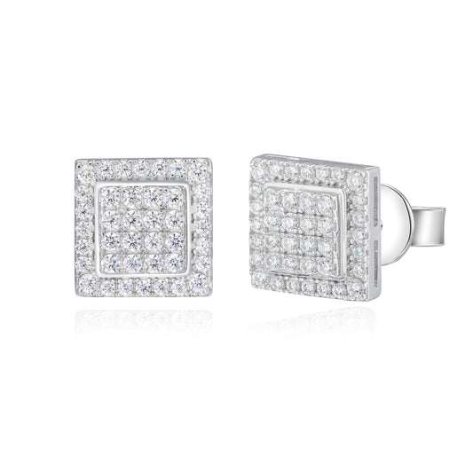 925 Silver Moissanite Square Cluster Stud Earrings TQE0641
