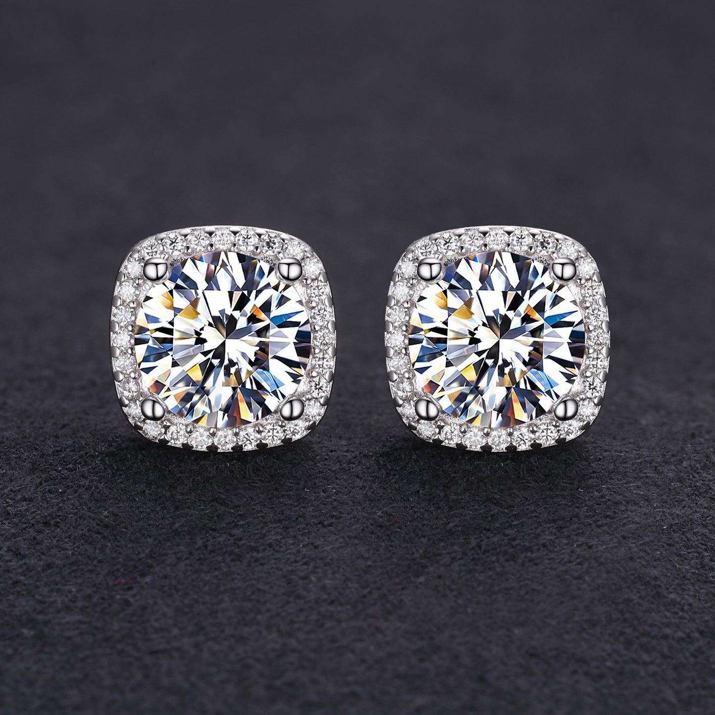 925 Silver Moissanite Square Cushion Halo Stud Earrings TQE0207