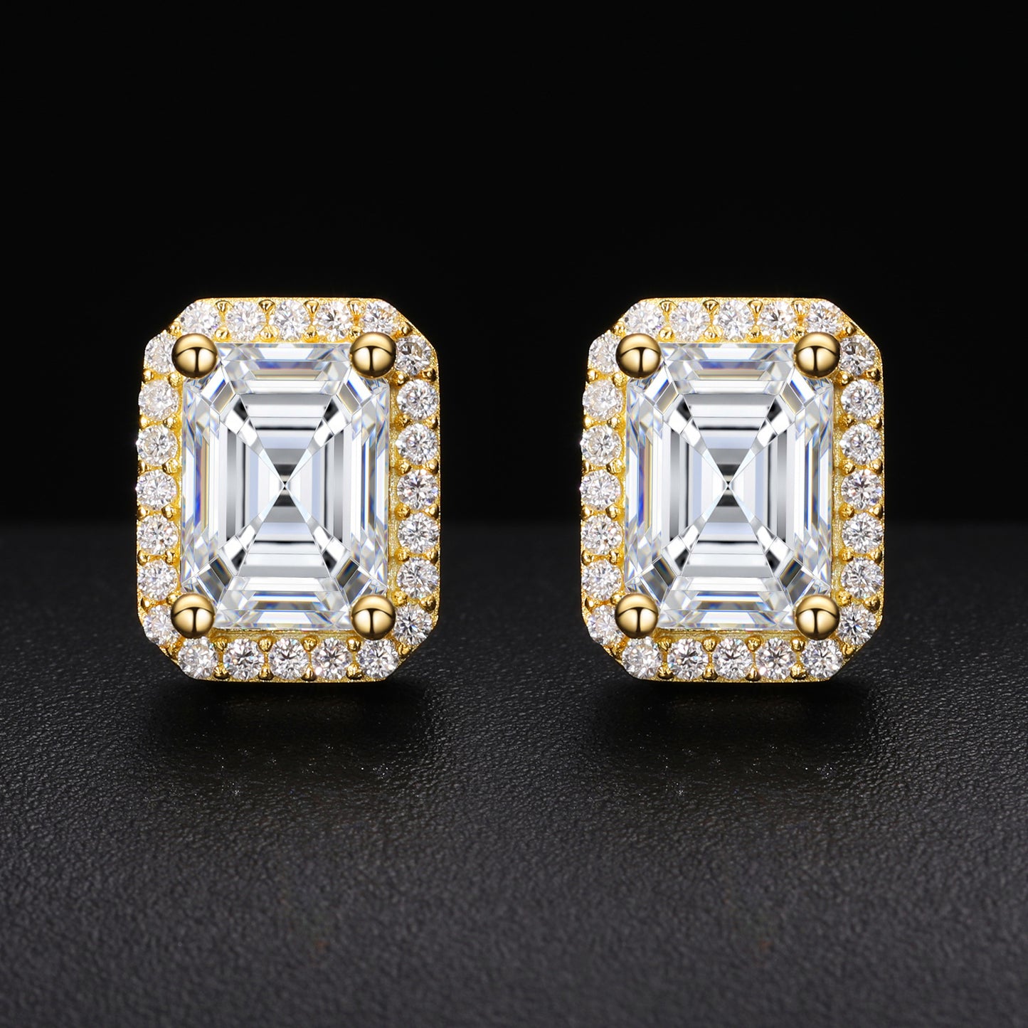 925 Silver Moissanite Emerald Cut Halo Stud Earrings TQE0185