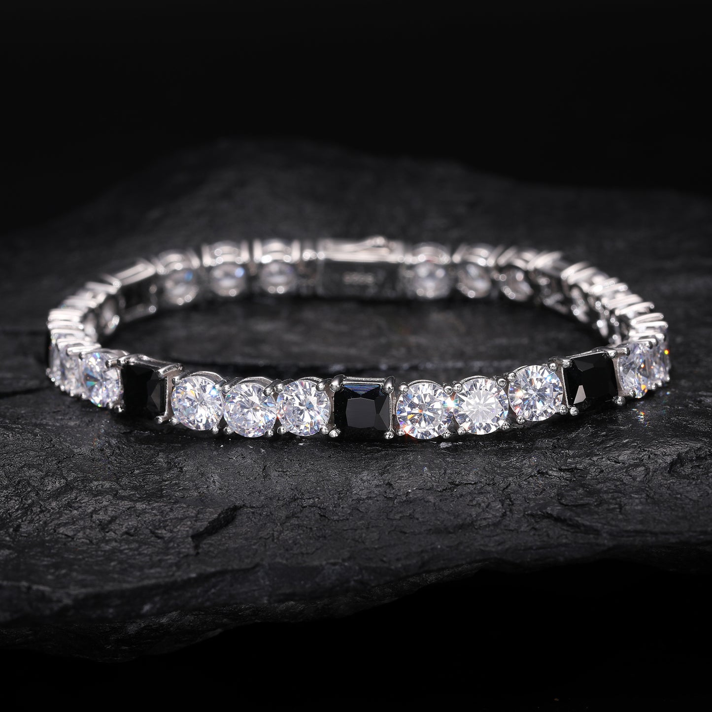 925 Silver Moissanite Black Accent Tennis Bracelet TQB0158