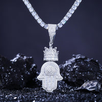 925 Silver Moissanite Crown Hamsa Pendant TQP0288