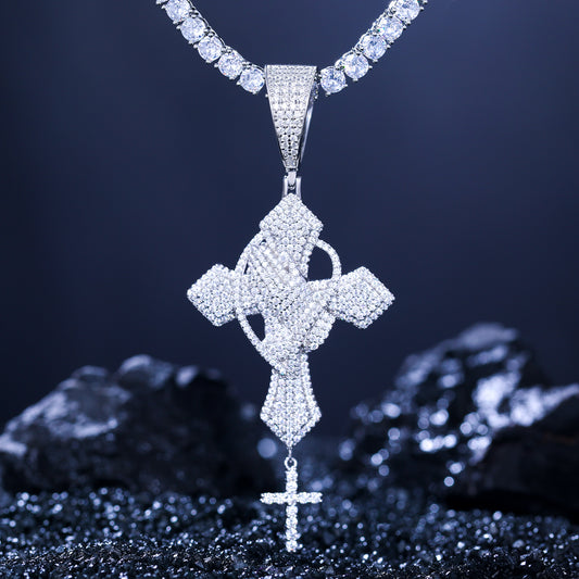 925 Silver Moissanite Cross Drop Pendant TQP0277