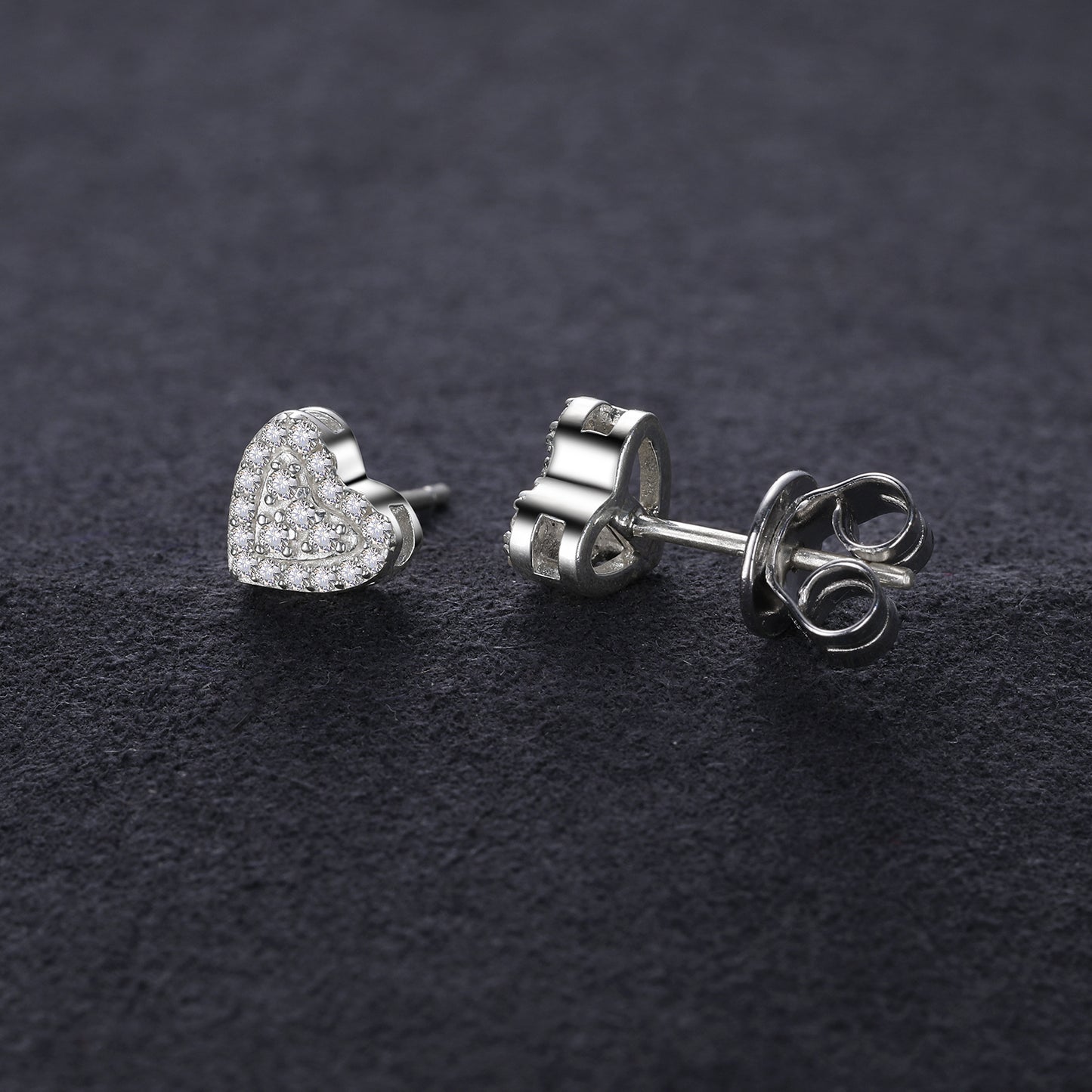 925 Silver Moissanite Layered Heart Pave Stud Earrings TQE0194