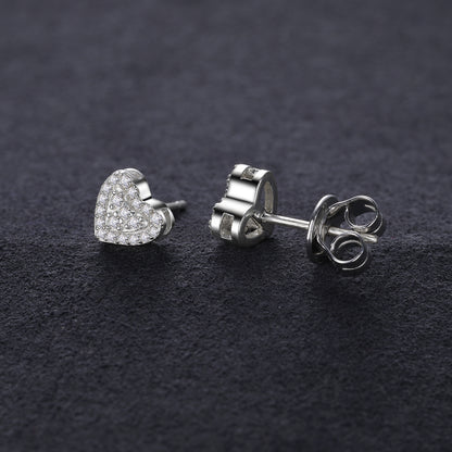 925 Silver Moissanite Layered Heart Pave Stud Earrings TQE0194