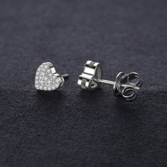 925 Silver Moissanite Layered Heart Pave Stud Earrings TQE0194