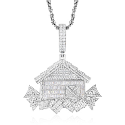 925 Silver Moissanite Mansion Money Pendant for Men TQP0914