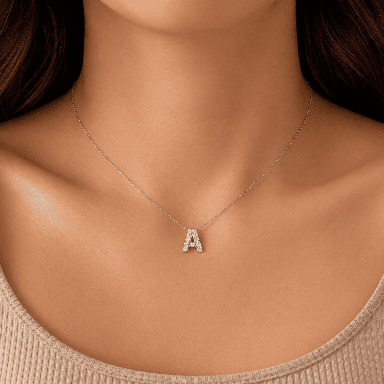 Petite Moissanite Initial Necklace A to Z TQP0398