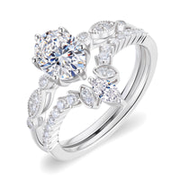 925 Silver Moissanite Round Cut 2-Piece Stackable Bridal Ring Set TQR0630