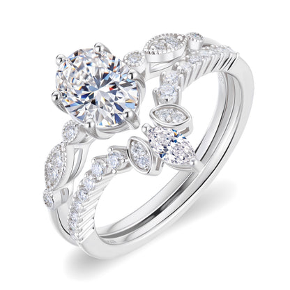 925 Silver Moissanite Round Cut 2-Piece Stackable Bridal Ring Set TQR0630