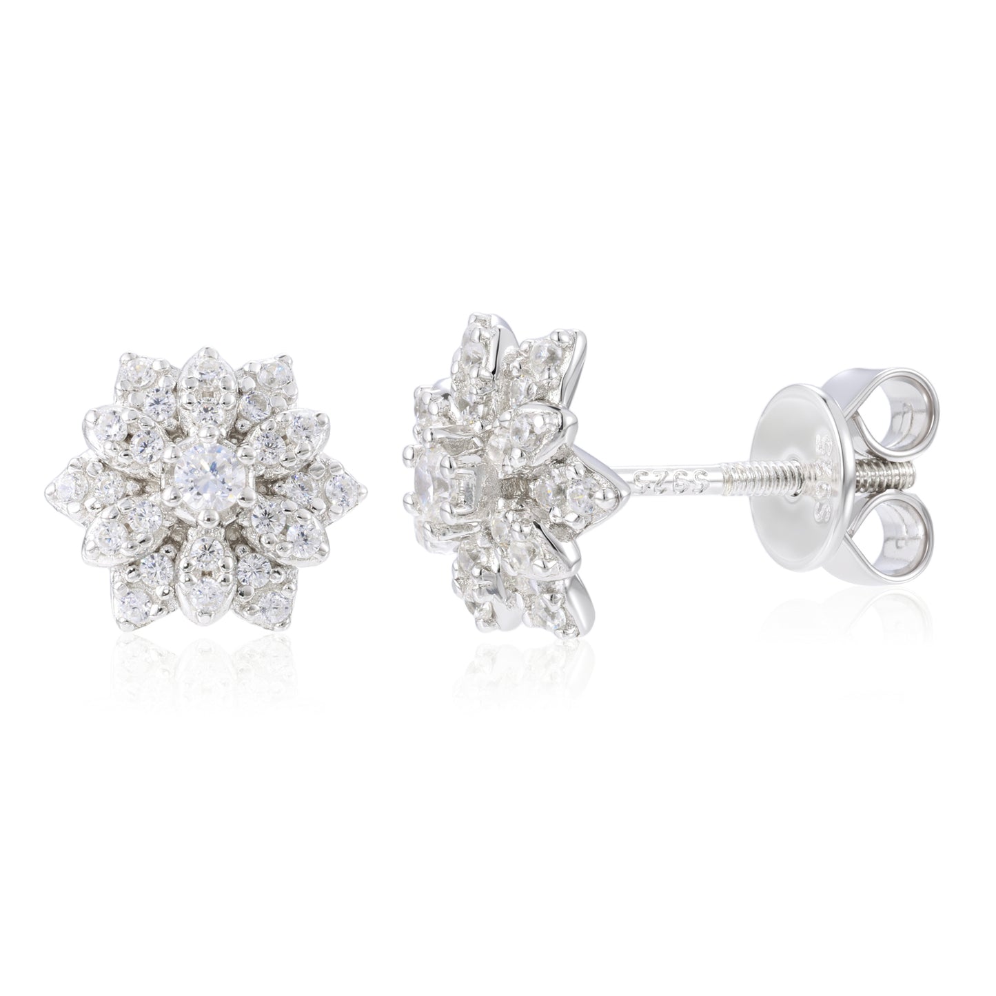 925 Silver Moissanite Double Layer Flower Cluster Stud Earrings TQE0598
