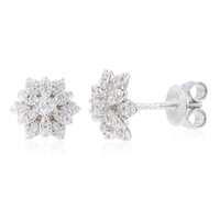 925 Silver Moissanite Double Layer Flower Cluster Stud Earrings TQE0598