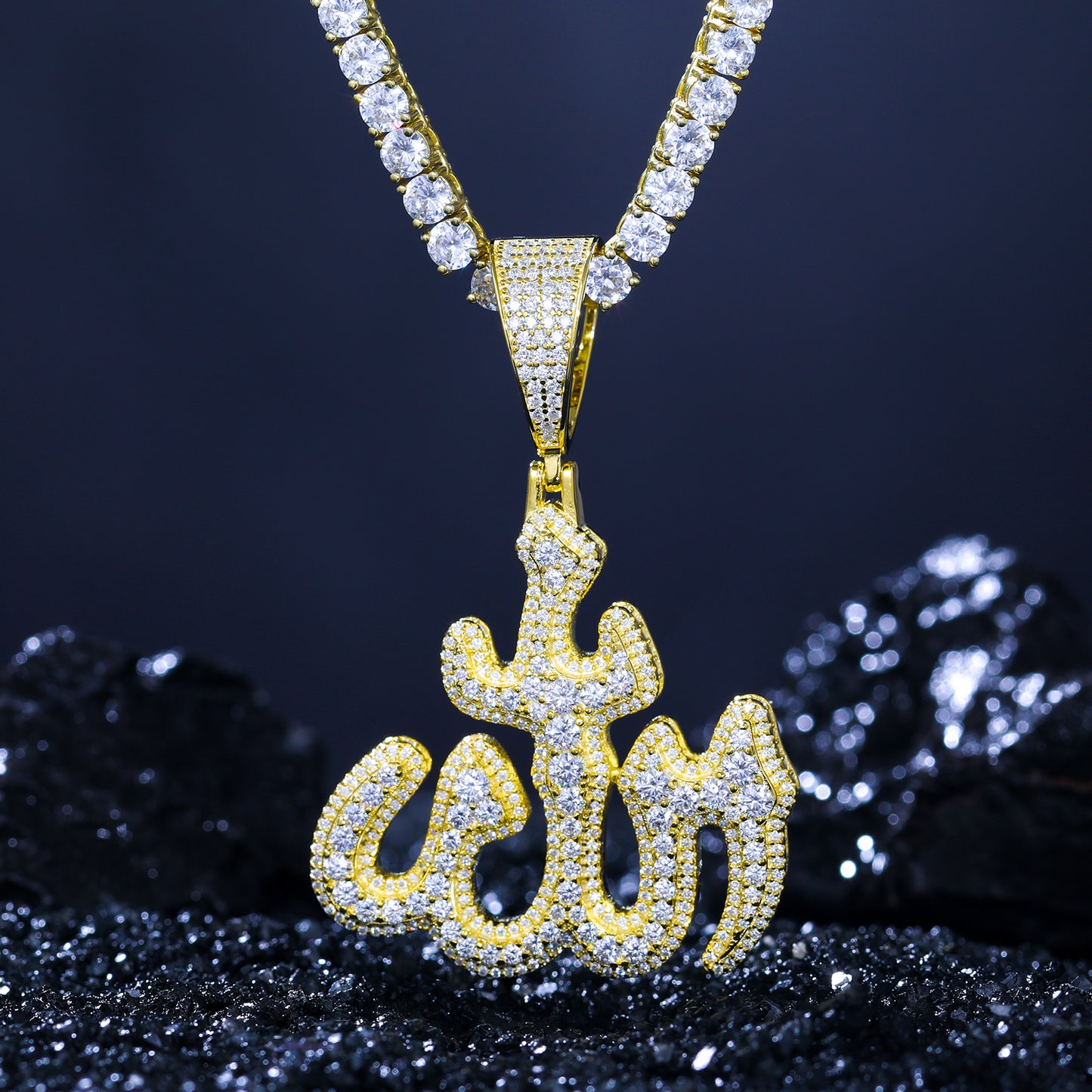 925 Silver Moissanite Arabic Script Sword Pendant TQP0276